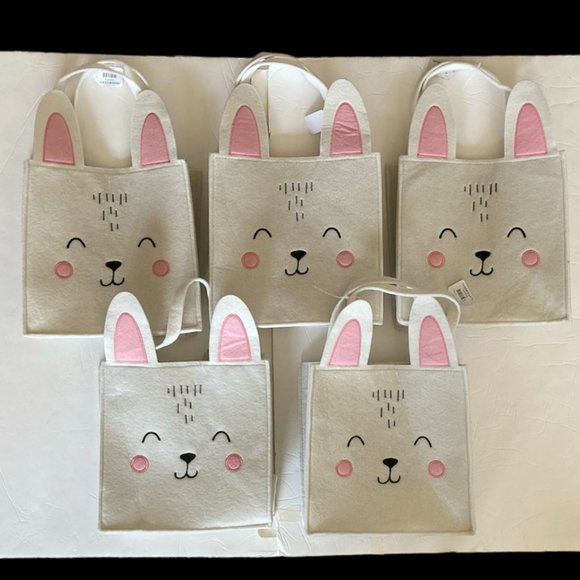 Paper Source Bunny Felt CRAFT Tote Bag, 10"x10" White/Pink Bunny Party Gift Bag - Picture 11 of 16